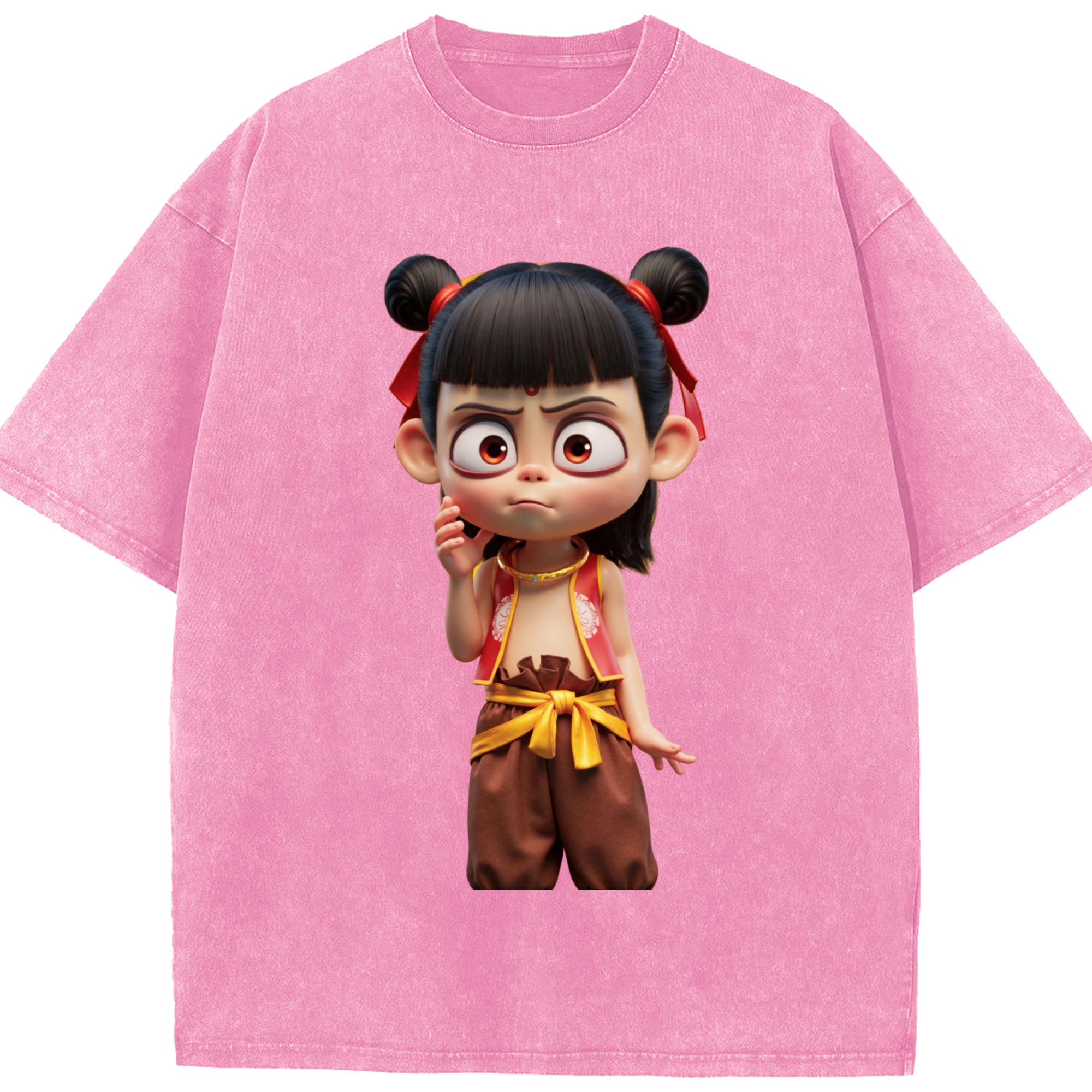 （画像用） Ne Zha 2 ナタ 魔童の大暴れ 綿100% ヴィンテージ風 半袖Tシャツ（フロントプリント）